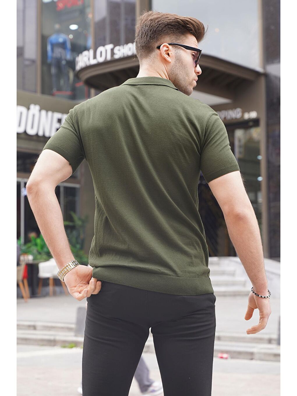 Haki Polo Yaka Triko Erkek Tişört 6353-1