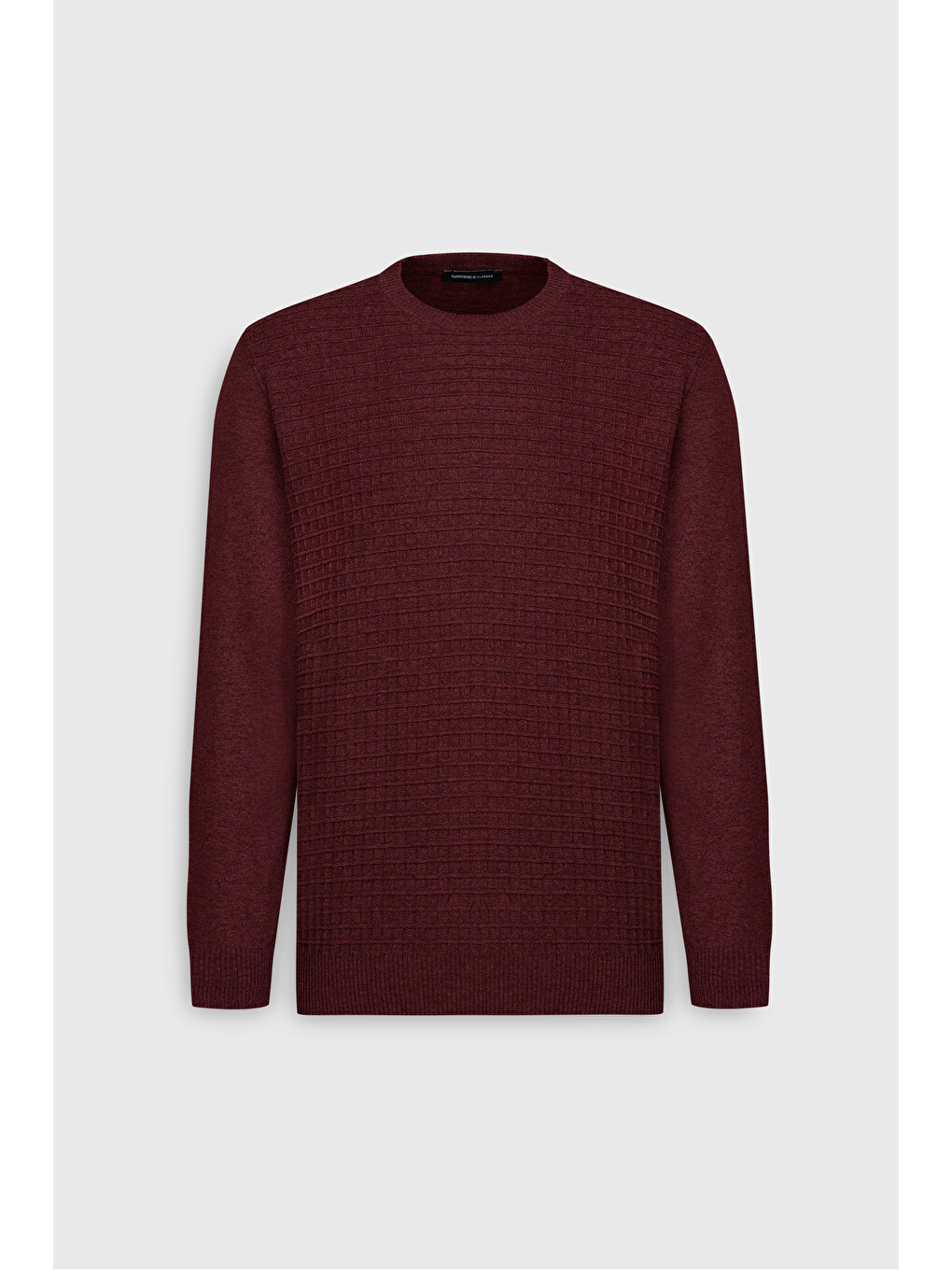 Erkek Bordo Pamuklu Standart Fit Normal Kesim Bisiklet Yaka Jakarlı Triko Kazak-5