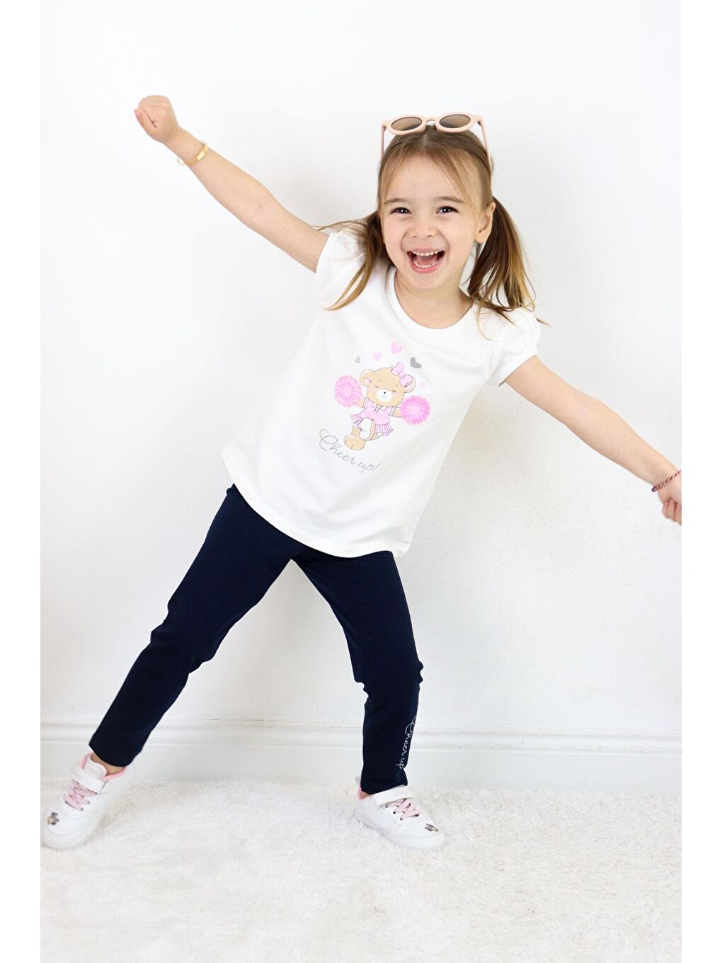 Kız Çocuk Taytlı Takım Dansçı Neşeli Ayıcık Baskılı Ekru (1.5-4 Yaş)-2