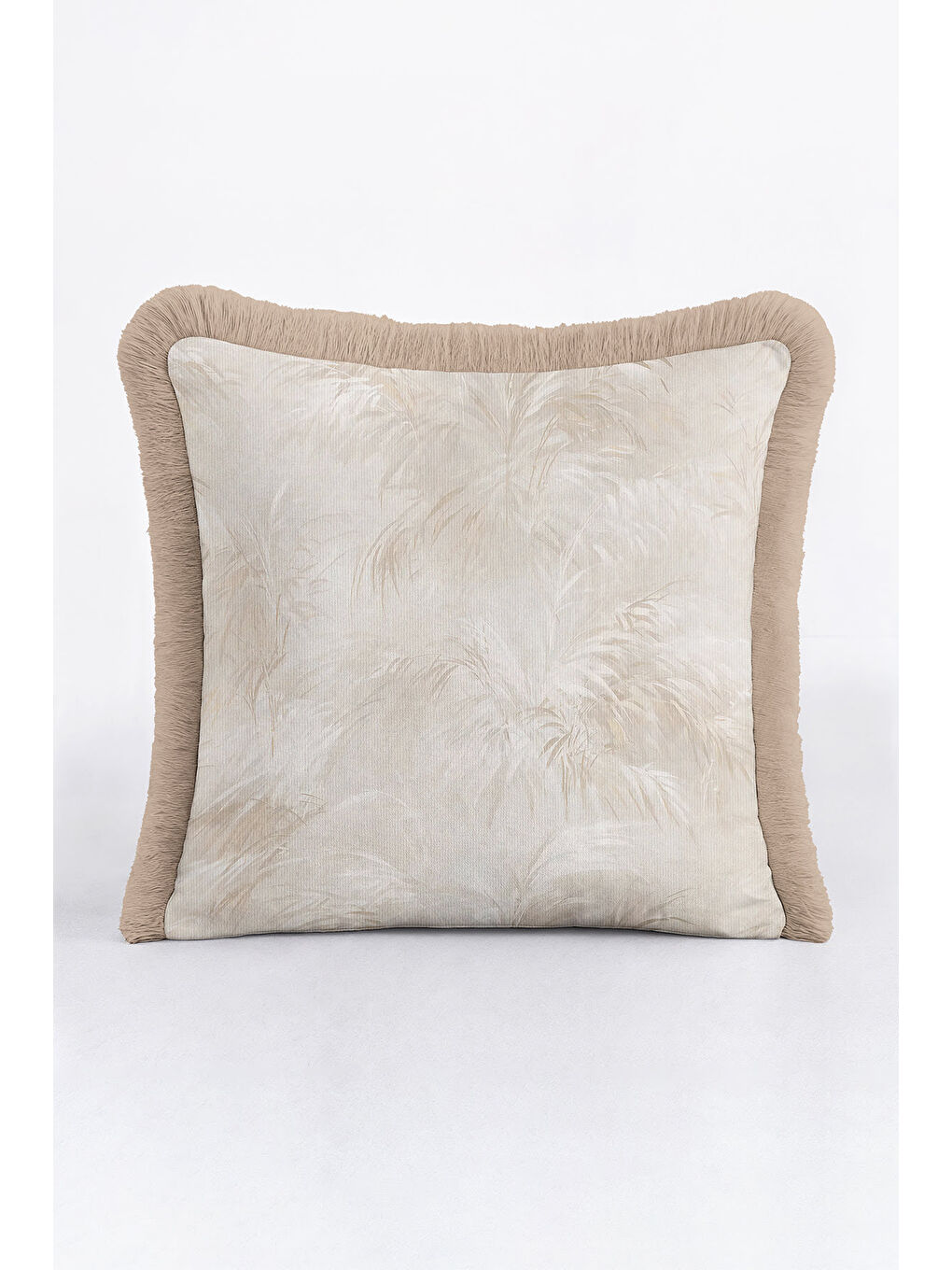 Karışık Tropikal Esinti Saçaklı Yastık Kılıfı - Doğal Bohem Bej Püsküllü Kırlent Kılıfı-3