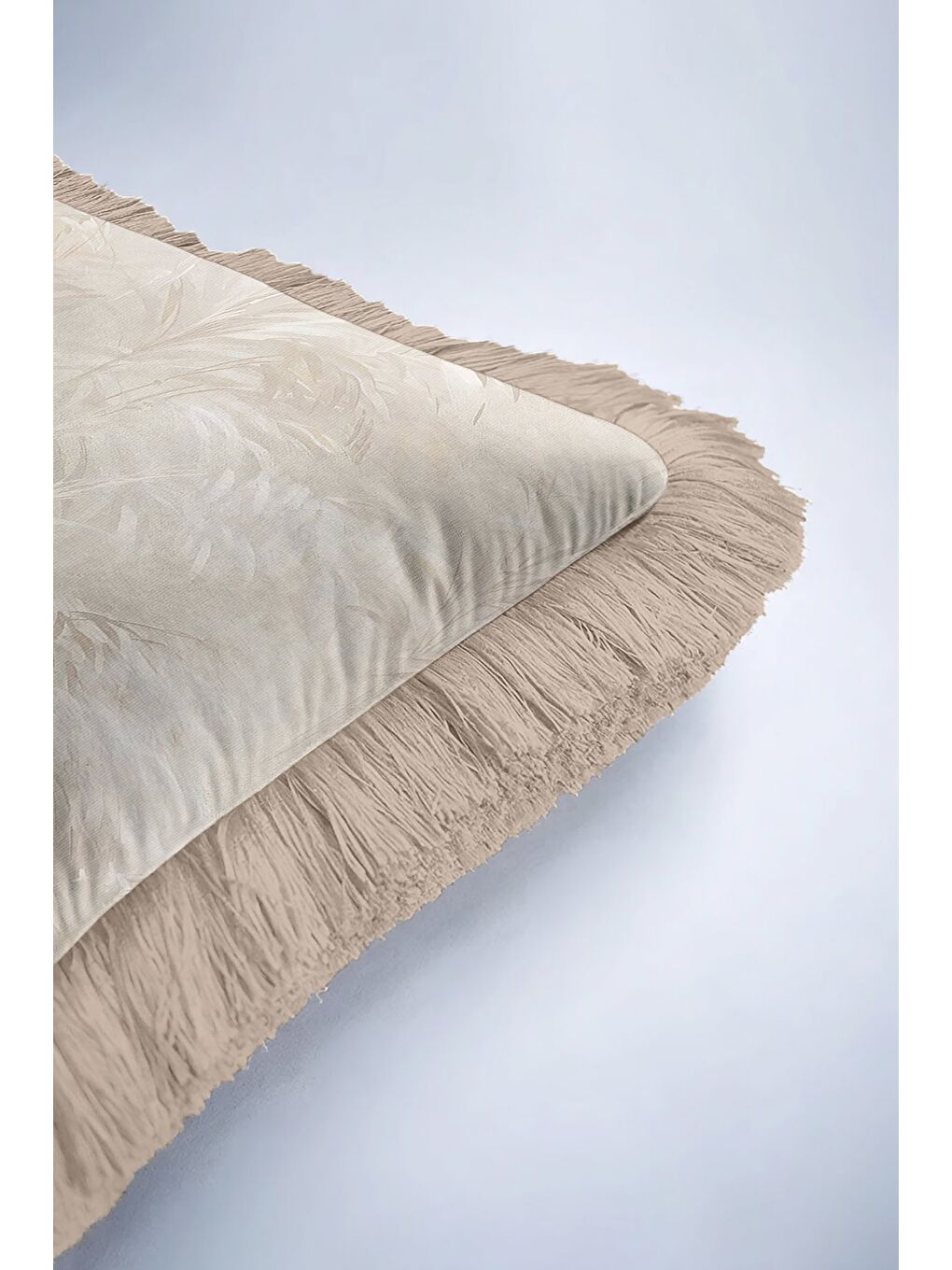 Karışık Tropikal Esinti Saçaklı Yastık Kılıfı - Doğal Bohem Bej Püsküllü Kırlent Kılıfı-6