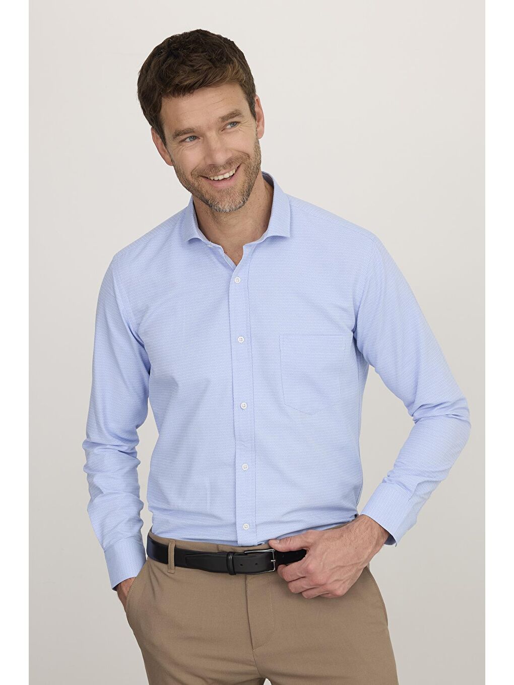 Erkek Regular Fit Klasik Kesim Desenli Mavi Gömlek