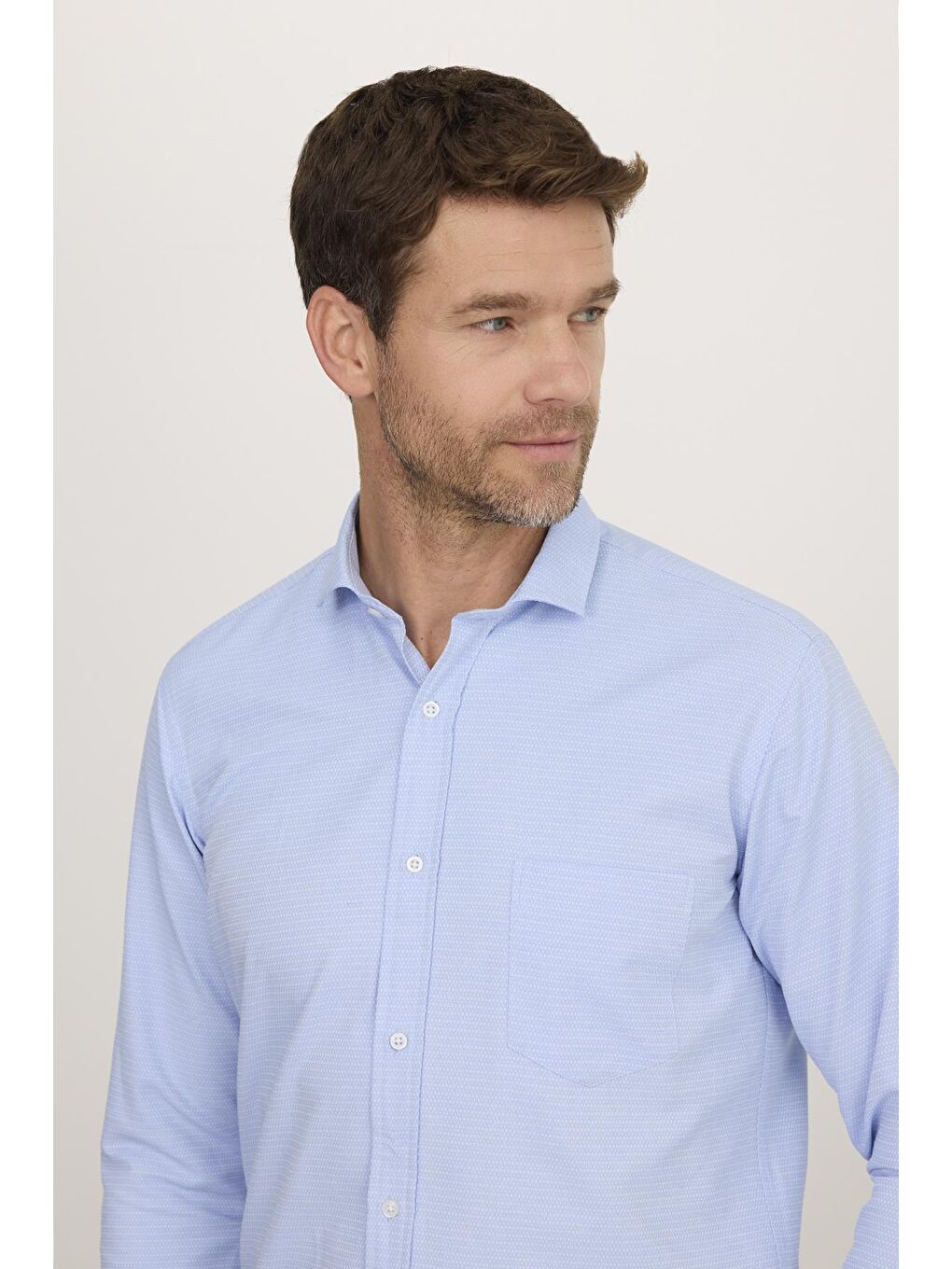 Erkek Regular Fit Klasik Kesim Desenli Mavi Gömlek-1