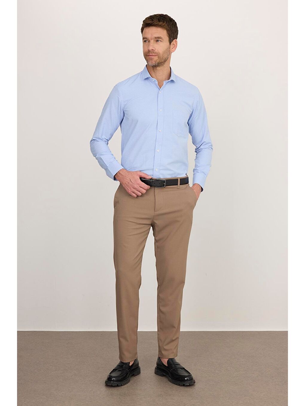 Erkek Regular Fit Klasik Kesim Desenli Mavi Gömlek-3