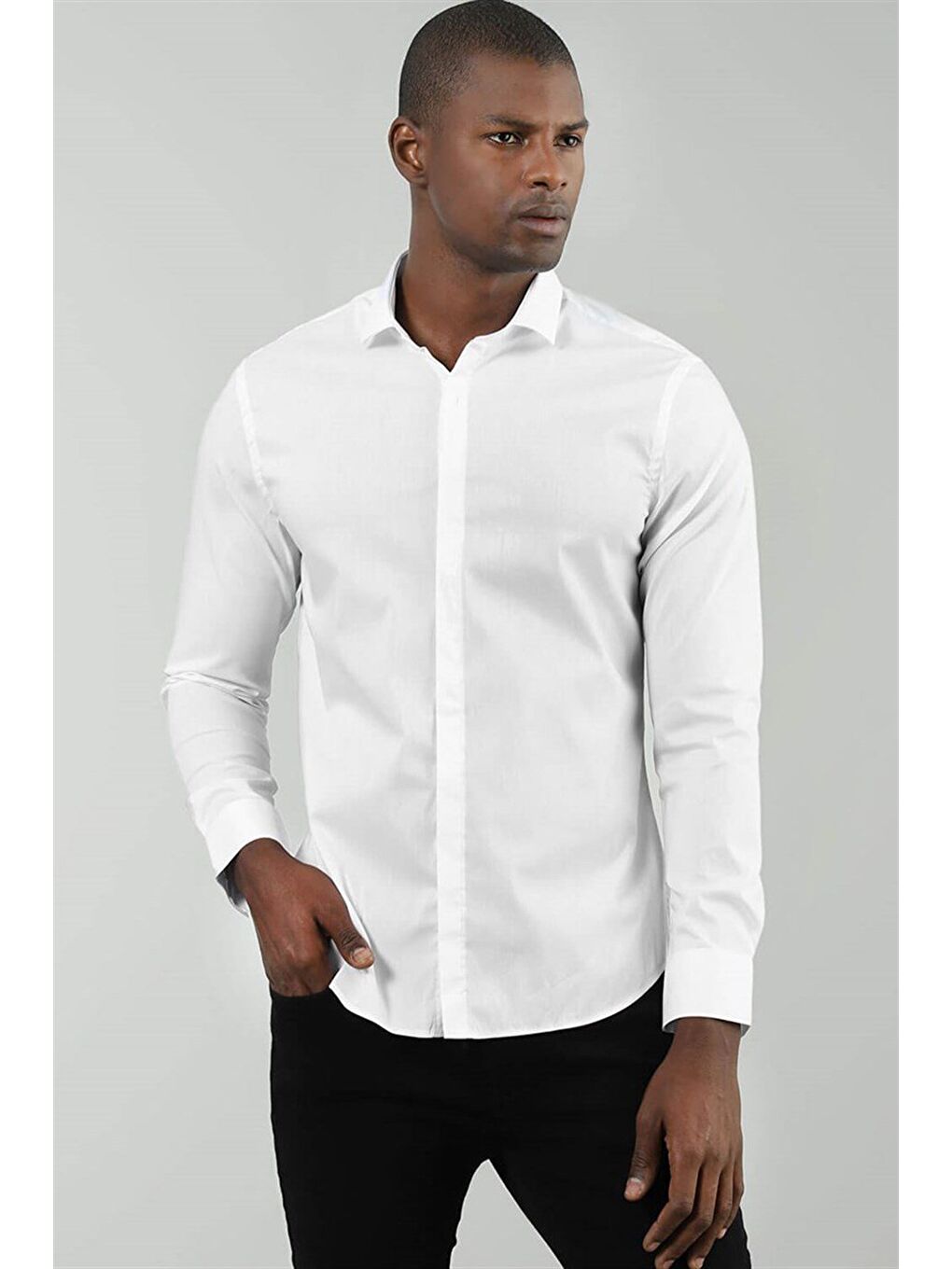 Süper Slim Fit Pamuklu Elastanlı Erkek Beyaz Gömlek-1