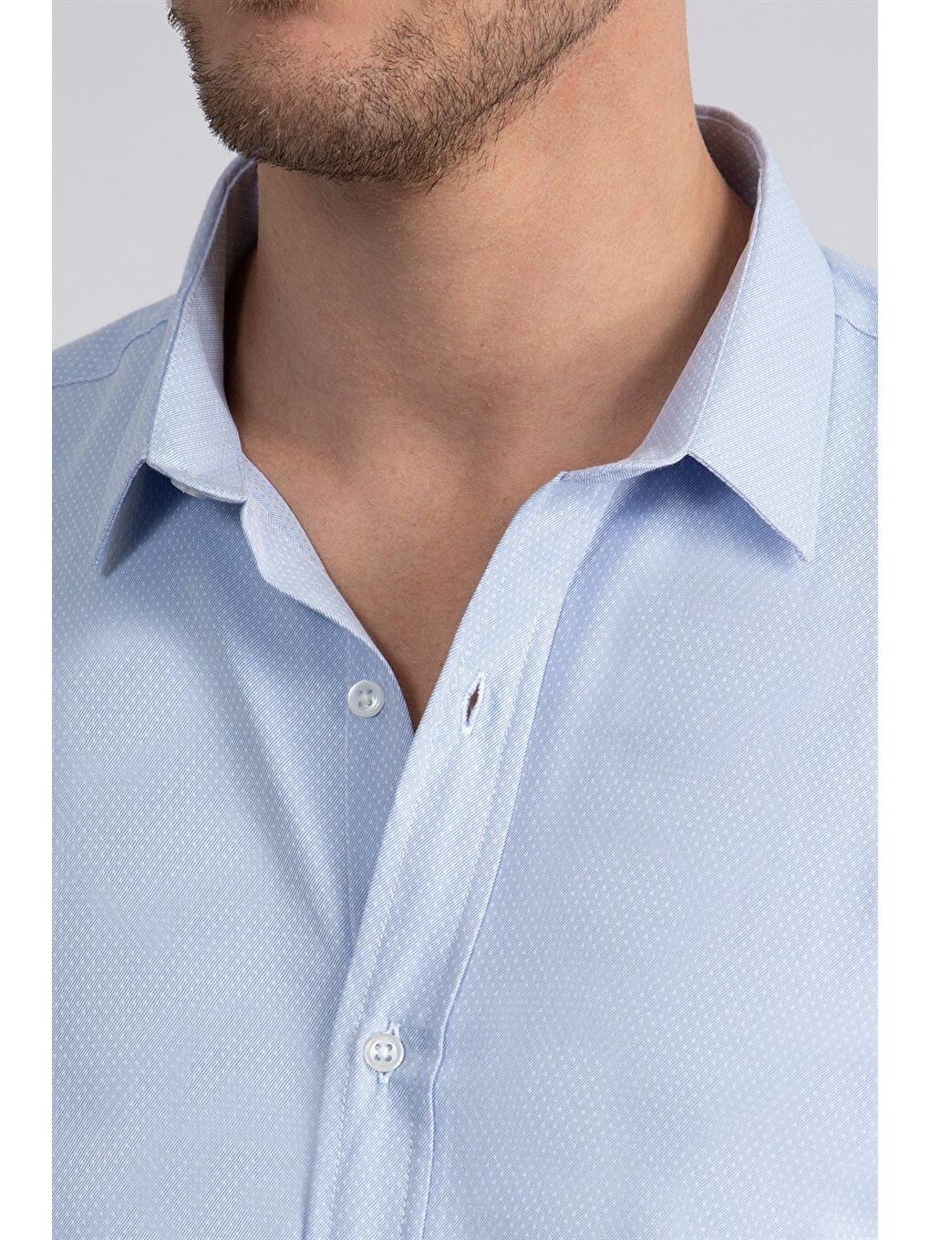 Modern Slim Fit Uzun Kollu Pamuklu Kolay Ütü Armürlü Erkek Mavi Gömlek-2