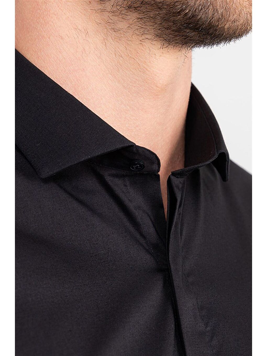 Süper Slim Fit Pamuklu Elastanlı Erkek Siyah Gömlek-2