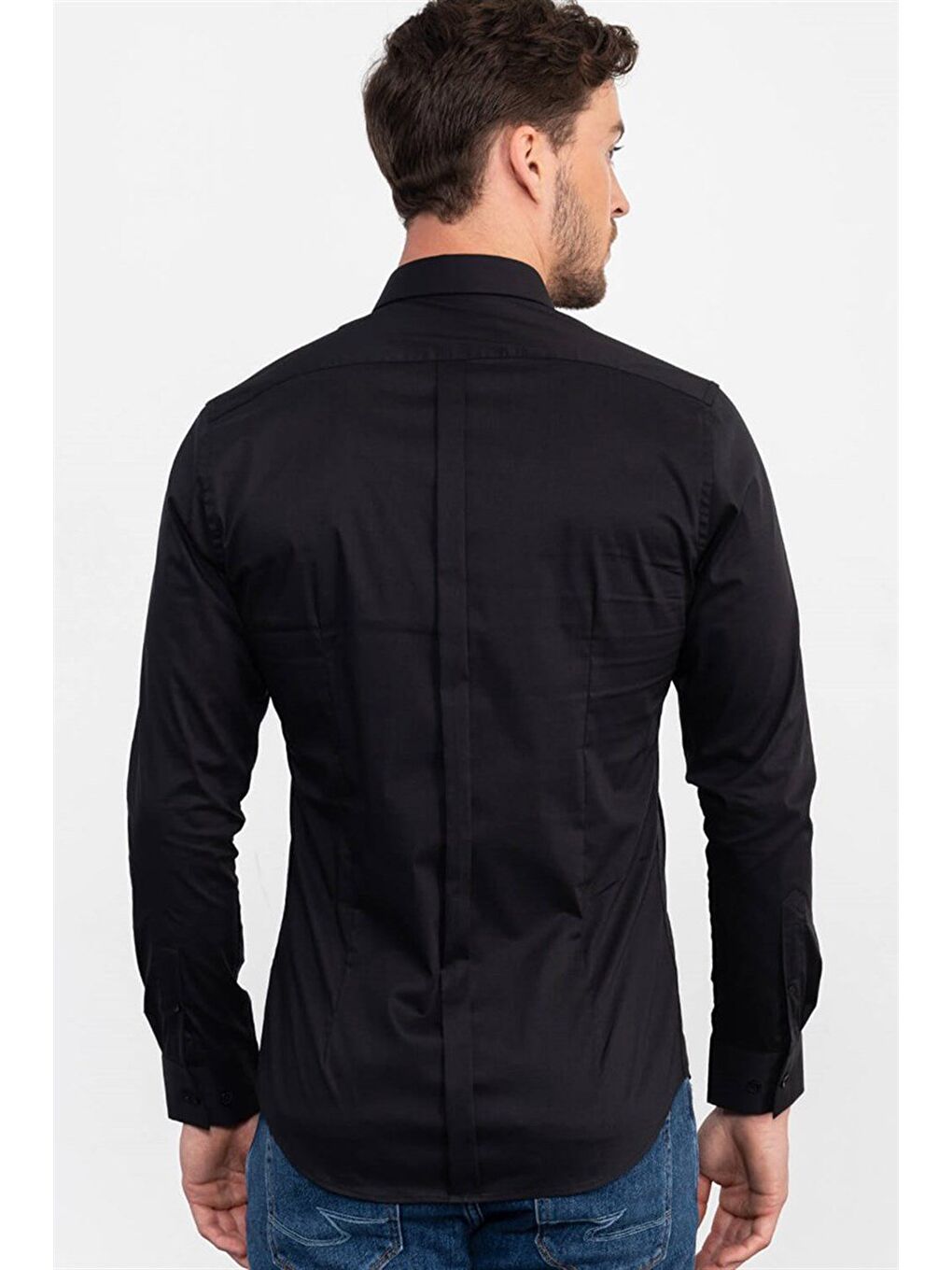 Süper Slim Fit Pamuklu Elastanlı Erkek Siyah Gömlek-3