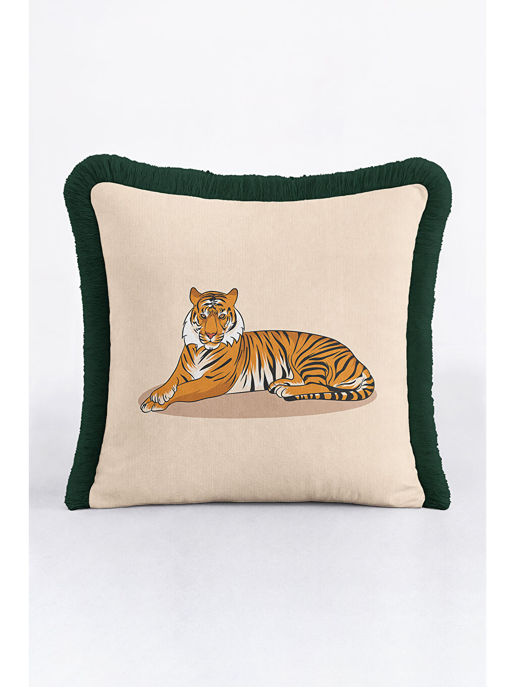 Karışık Vahşi Zarafet Saçaklı Yastık Kılıfı - Tropikal Bohem Orman Yeşili Püsküllü Kırlent Kılıfı-4