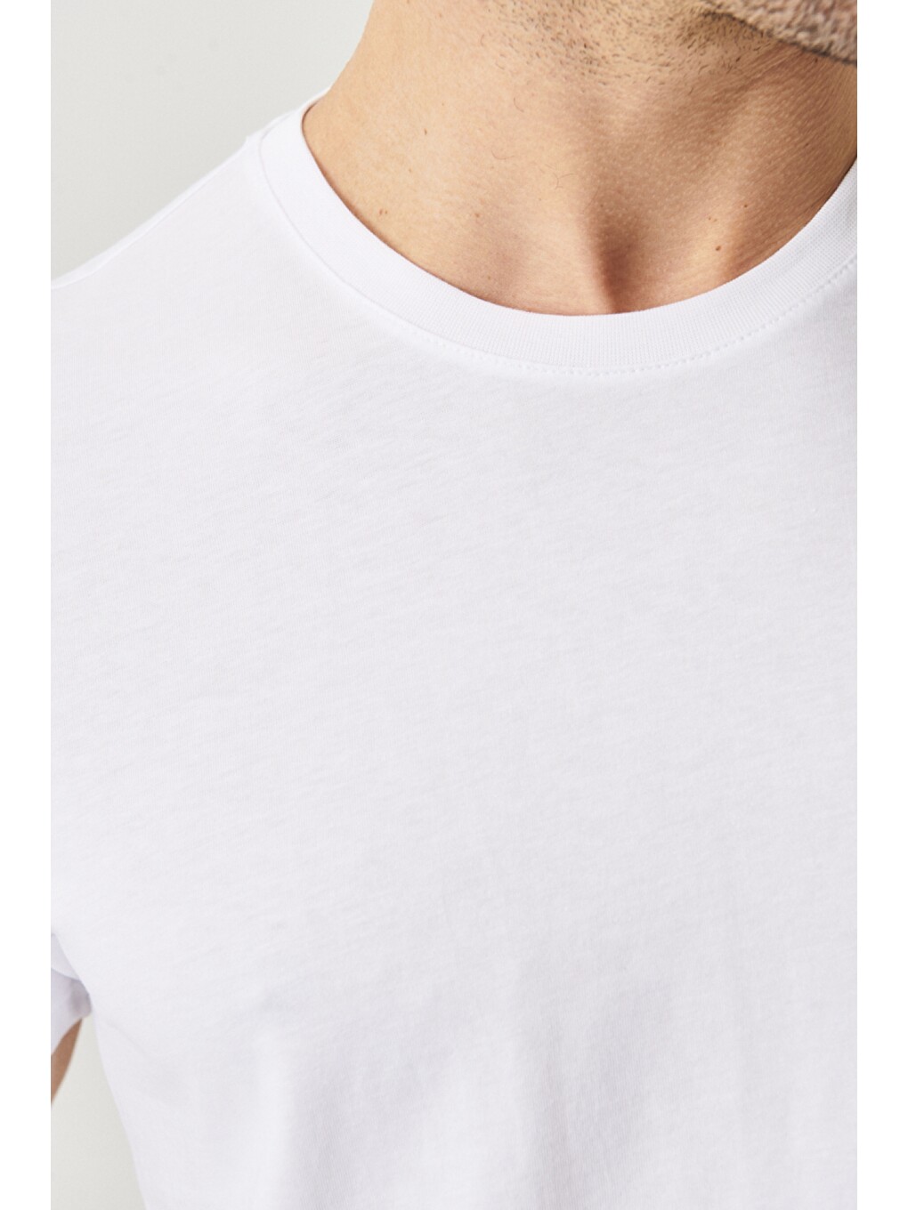 Erkek Beyaz-Gri Melanj-Koyu Gri-Antrasit-Siyah Slim Fit Dar Kesim Bisiklet Yaka 5'li Tişört Paketi-7