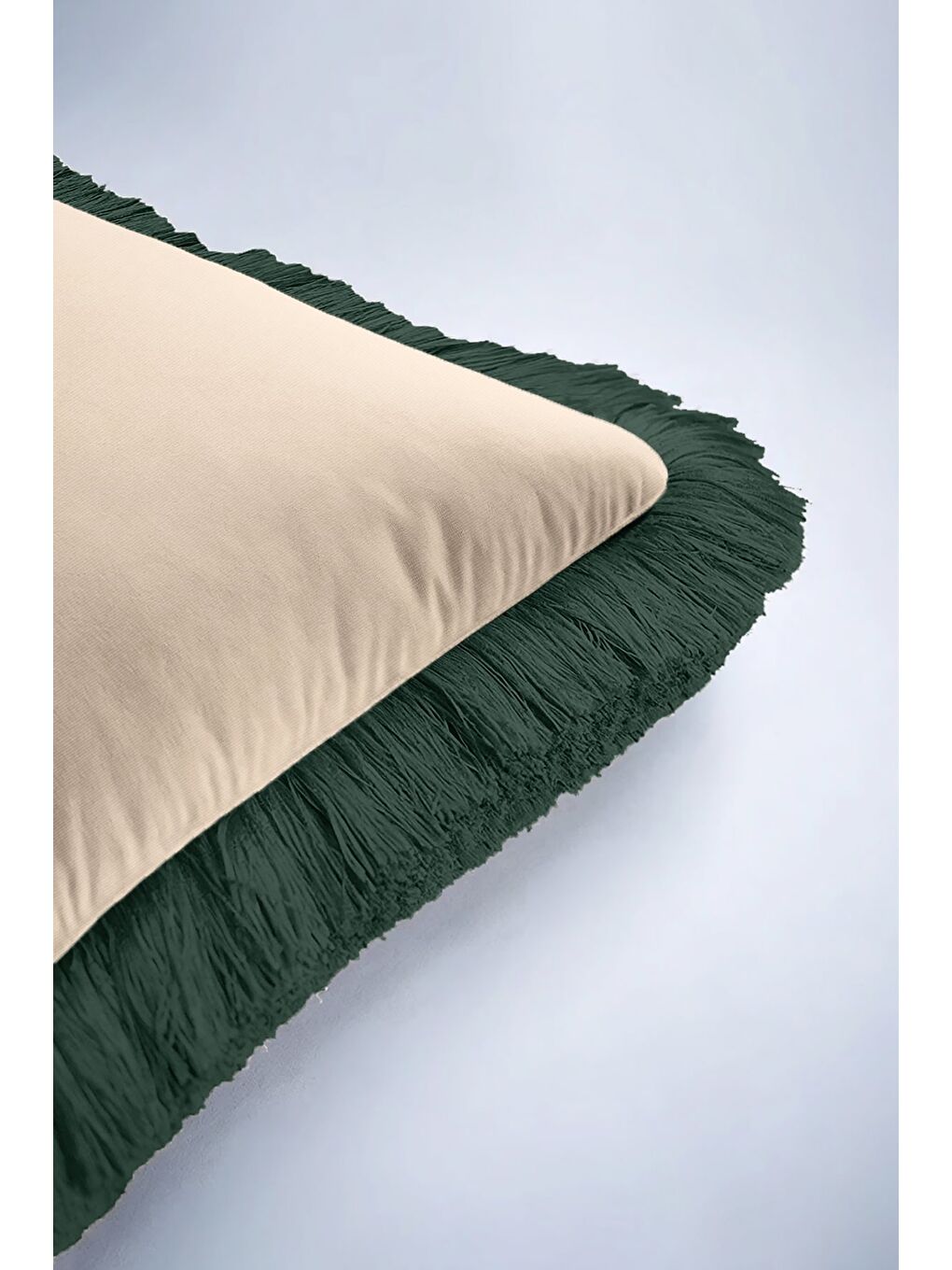 Karışık Vahşi Zarafet Saçaklı Yastık Kılıfı - Tropikal Bohem Orman Yeşili Püsküllü Kırlent Kılıfı-6