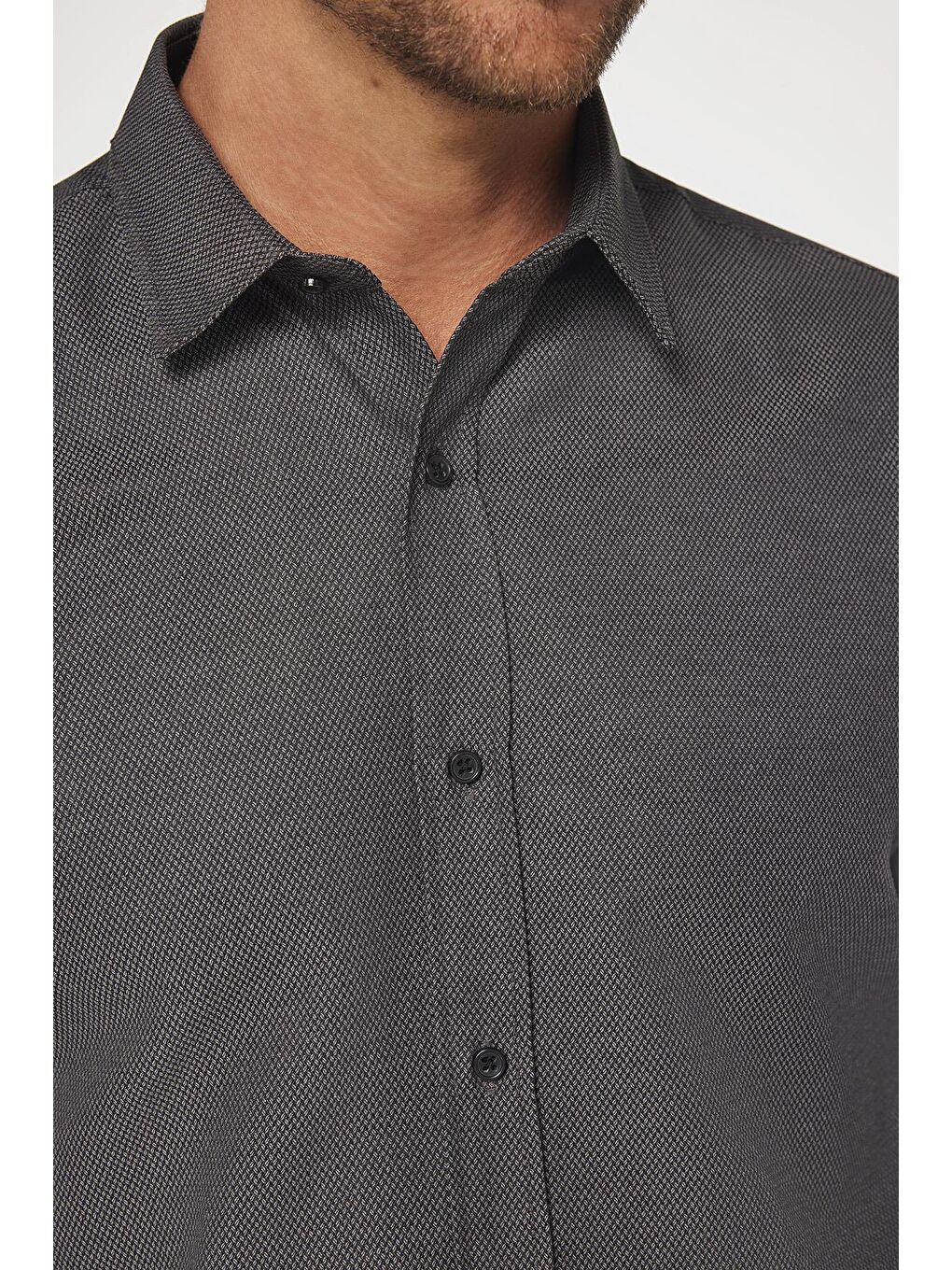 Modern Slim Fit Uzun Kollu Pamuklu Kolay Ütü Armürlü Erkek Gri Gömlek-3