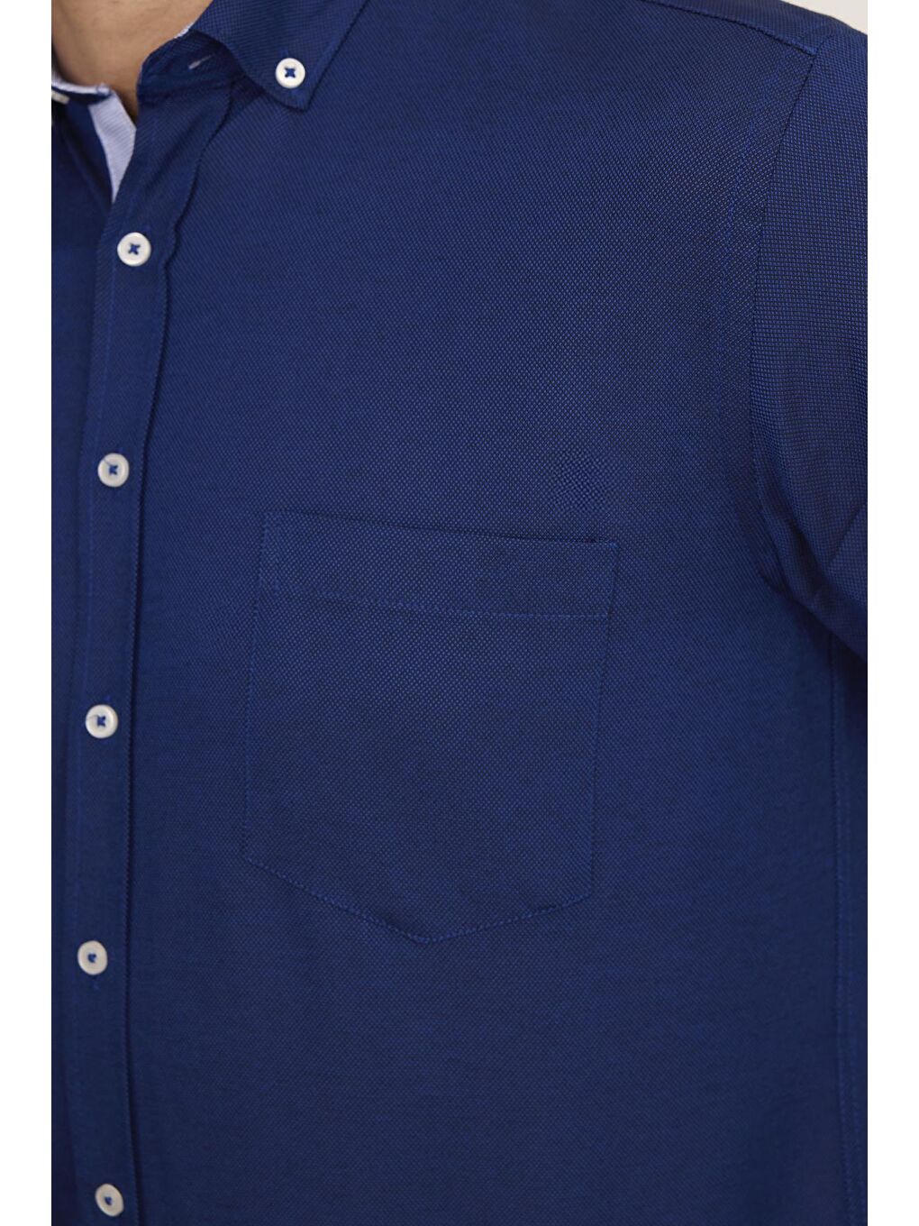 Mavi Klasik Fit Uzun Kollu Düğmeli Yaka Pamuklu Kolay Ütü Oxford Düz Erkek Gömlek-2
