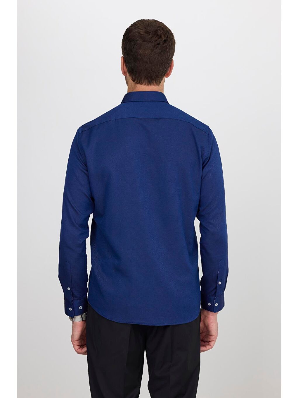 Mavi Klasik Fit Uzun Kollu Düğmeli Yaka Pamuklu Kolay Ütü Oxford Düz Erkek Gömlek-7