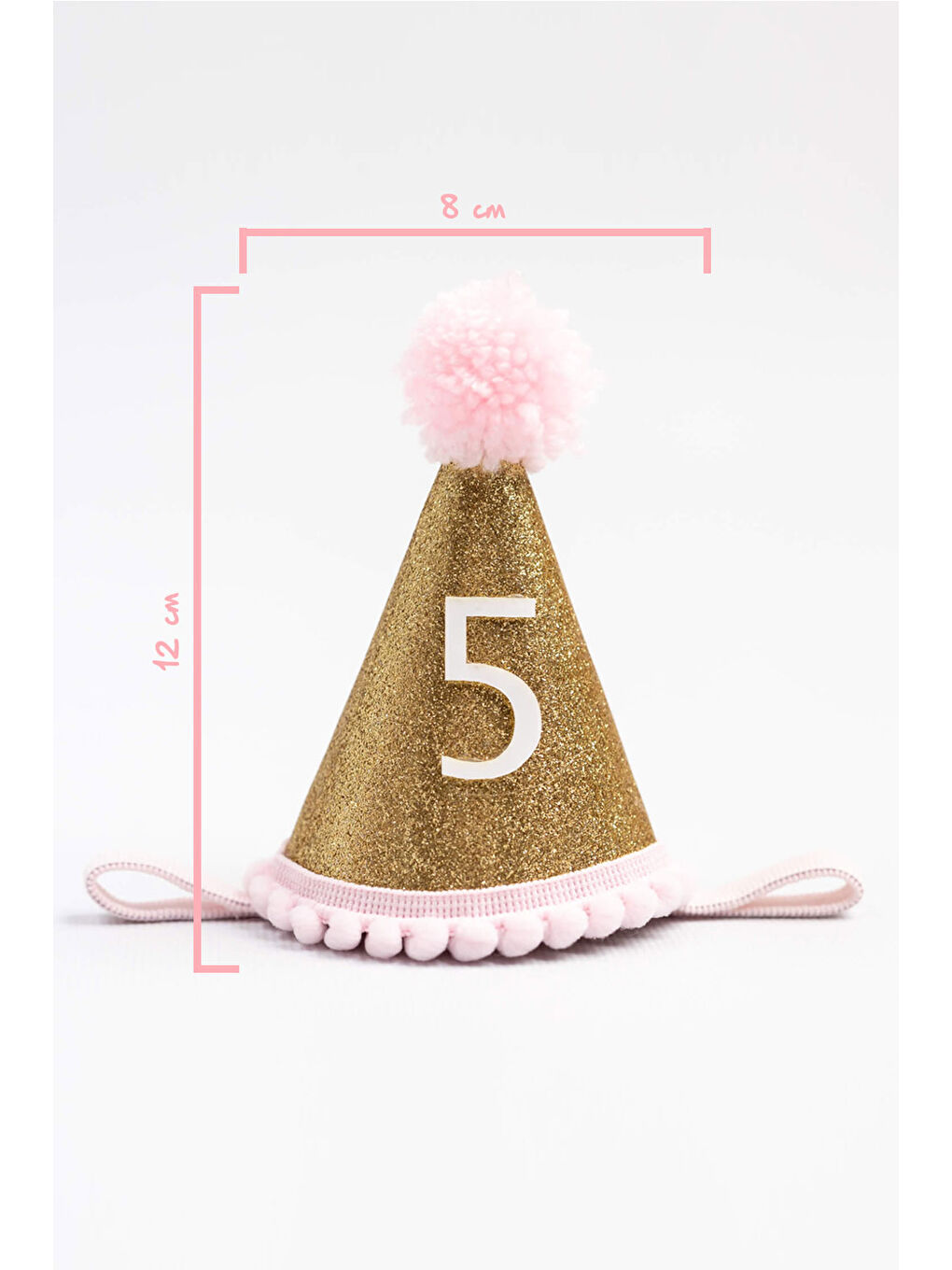 Pembe 5 Yaş Ponponlu Huni Doğum Günü Tacı-1