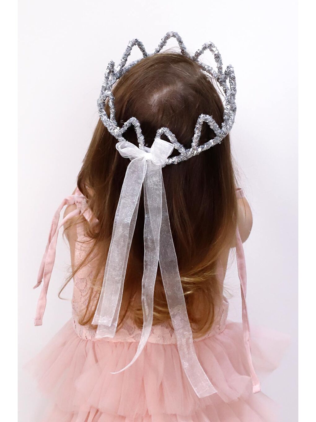 Gri Gümüş Yuvarlak Payetli Kız Çocuk Kraliçe Taç-1