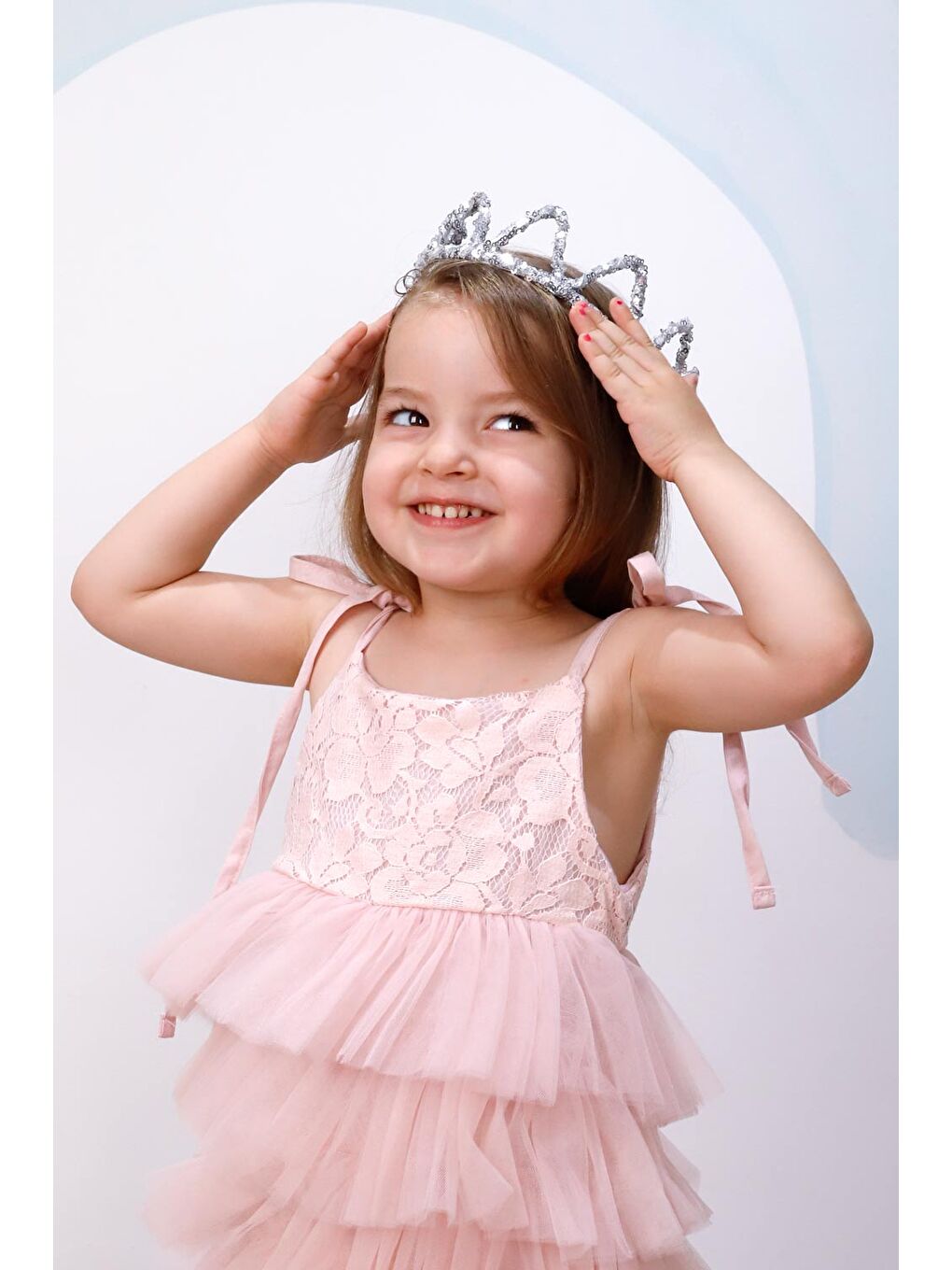Gri Gümüş Yuvarlak Payetli Kız Çocuk Kraliçe Taç-2