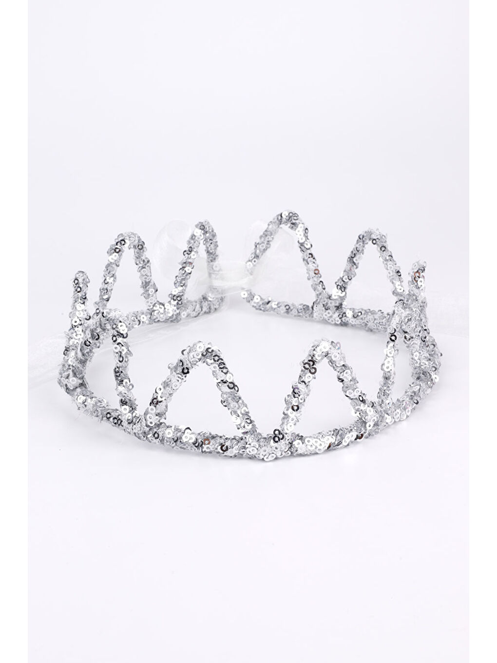 Gri Gümüş Yuvarlak Payetli Kız Çocuk Kraliçe Taç-3
