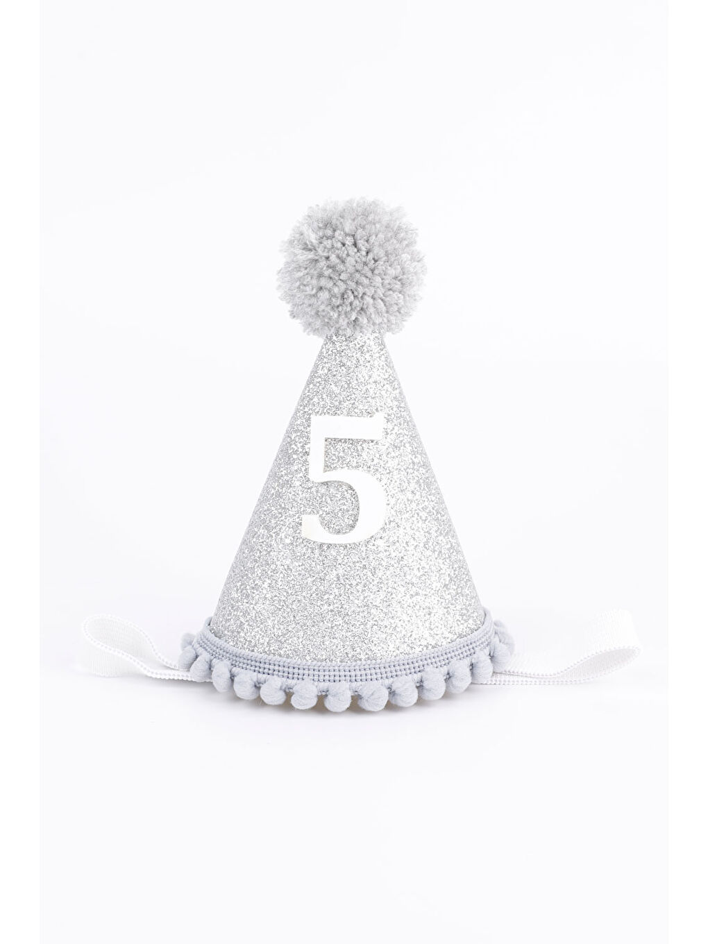 Gri 5 Yaş Ponponlu Huni Doğum Günü Tacı