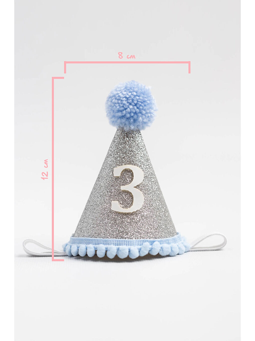 Mavi 3 Yaş Ponponlu Huni Doğum Günü Tacı-1