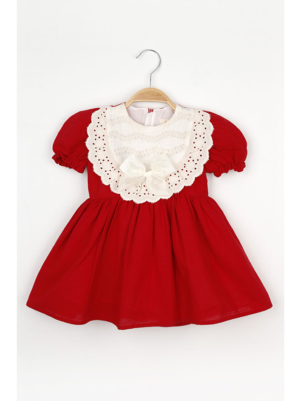 Kırmızı Kısa Kollu Fisto Detaylı Fiyonklu Kız Çocuk Elbise - Rosa-2