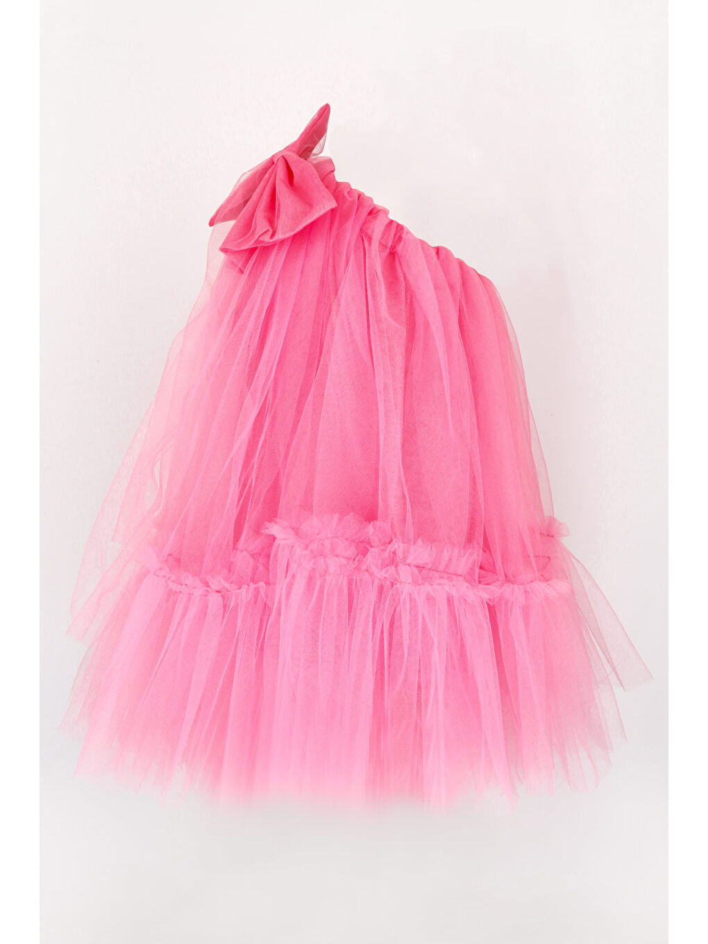 Pembe Tek Omuzlu Fiyonklu Kız Çocuk Tül Elbise - Orlene-3