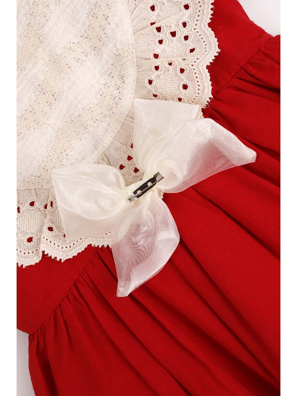 Kırmızı Kısa Kollu Fisto Detaylı Fiyonklu Kız Çocuk Elbise - Rosa-4