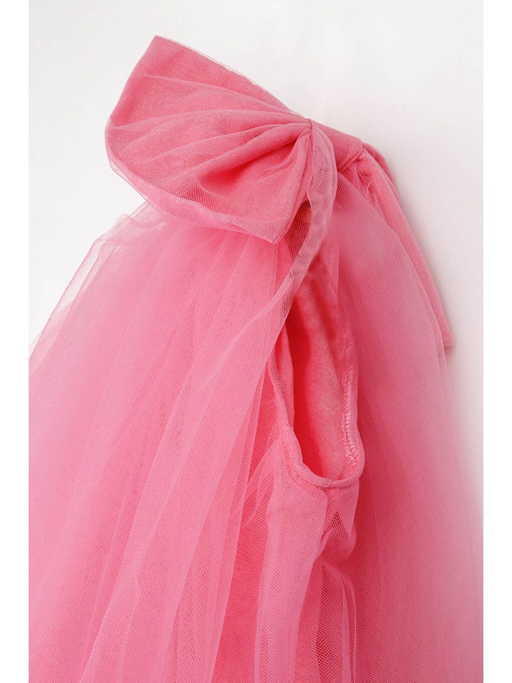 Pembe Tek Omuzlu Fiyonklu Kız Çocuk Tül Elbise - Orlene-5