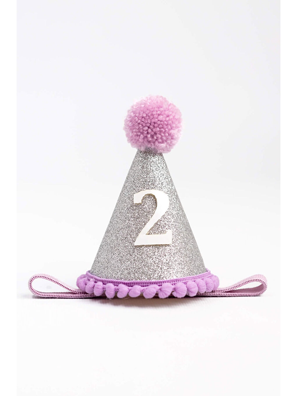 Lila 2 Yaş Ponponlu Huni Doğum Günü Tacı