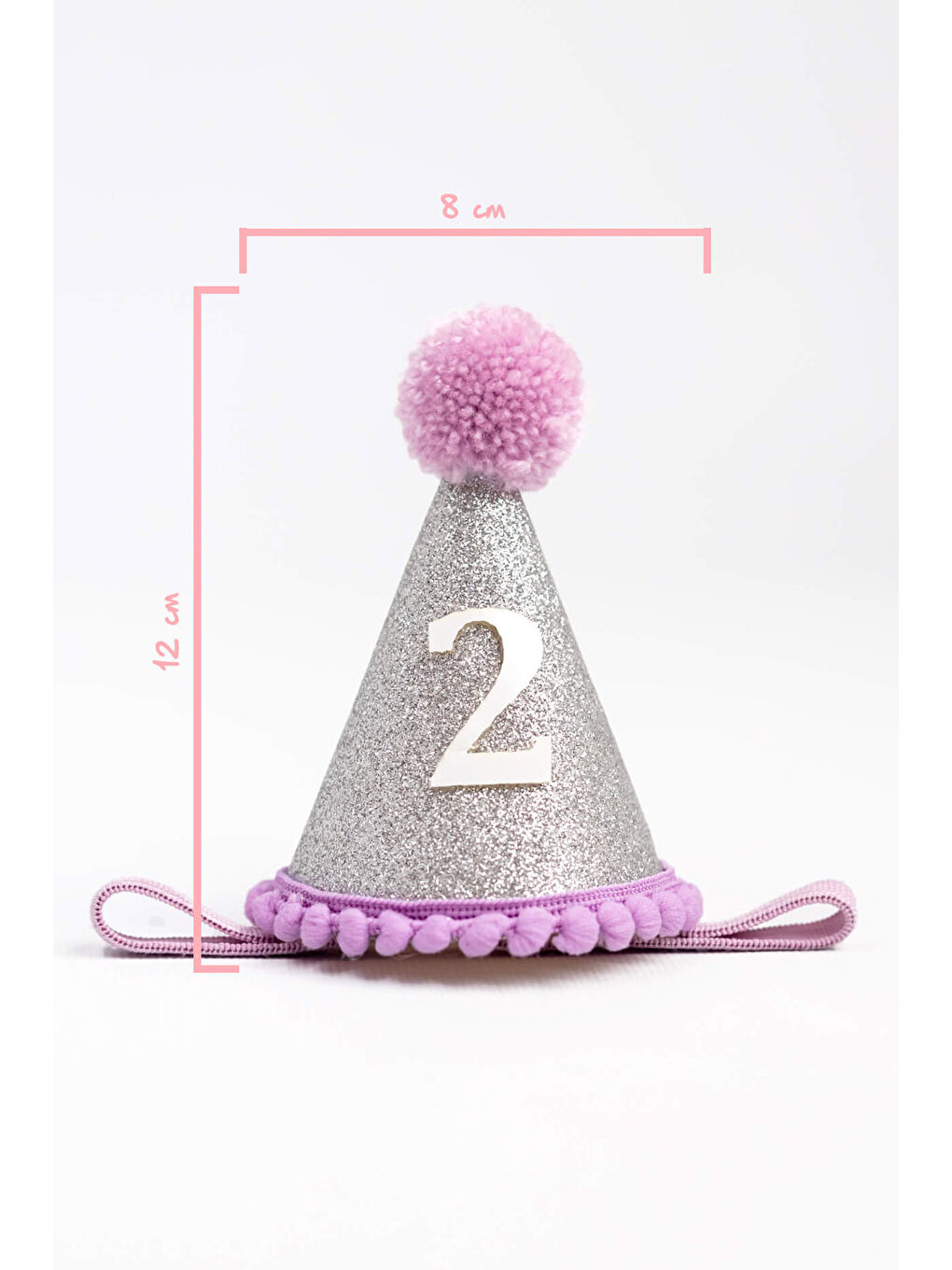 Lila 2 Yaş Ponponlu Huni Doğum Günü Tacı-1