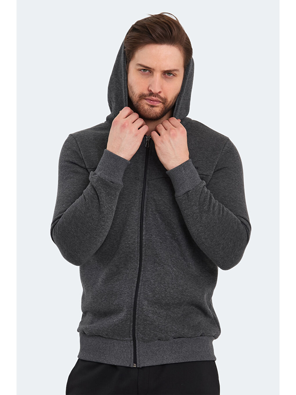 BACK Erkek Fermuarlı Sweatshirt Hırka Antrasit