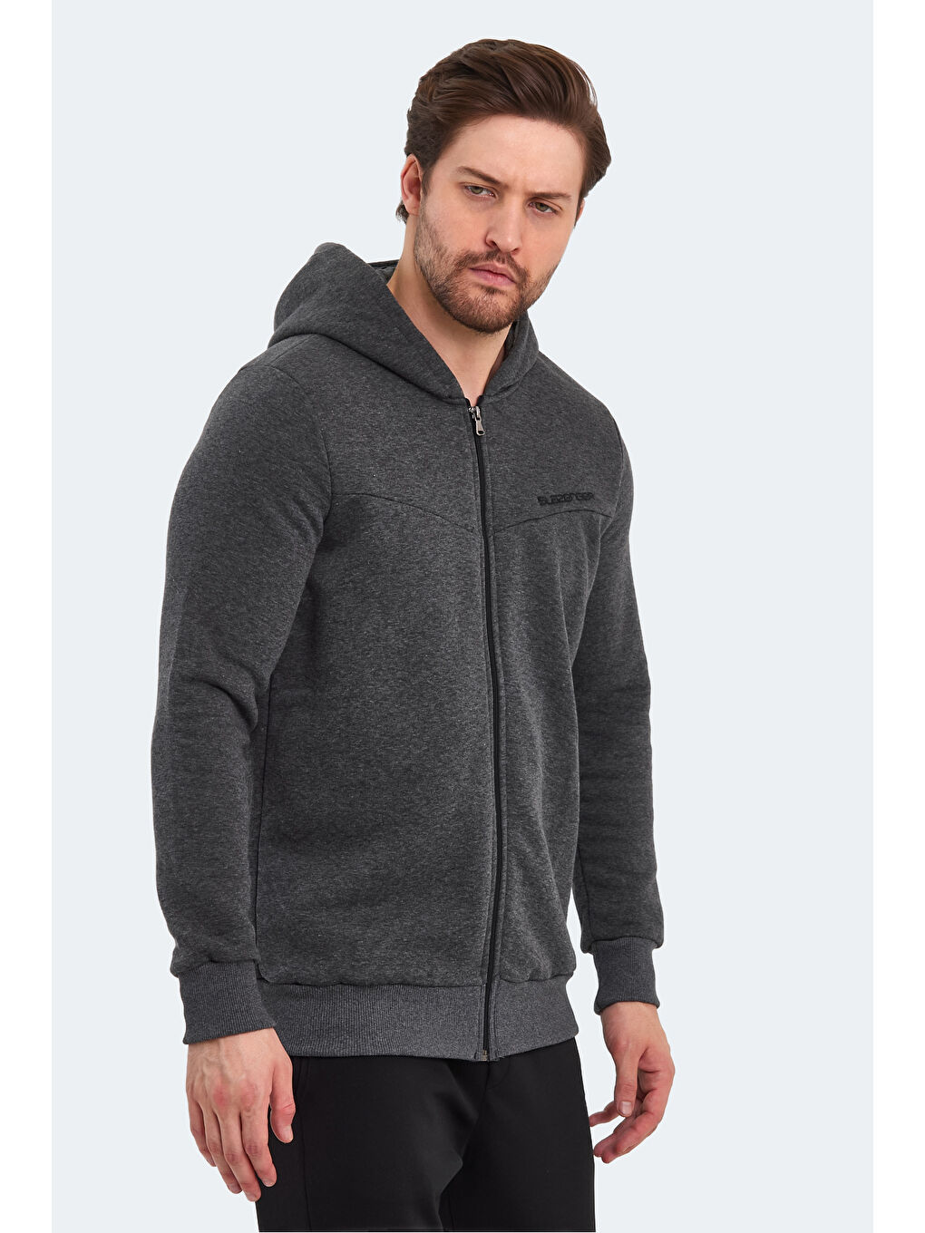 BACK Erkek Fermuarlı Sweatshirt Hırka Antrasit-2