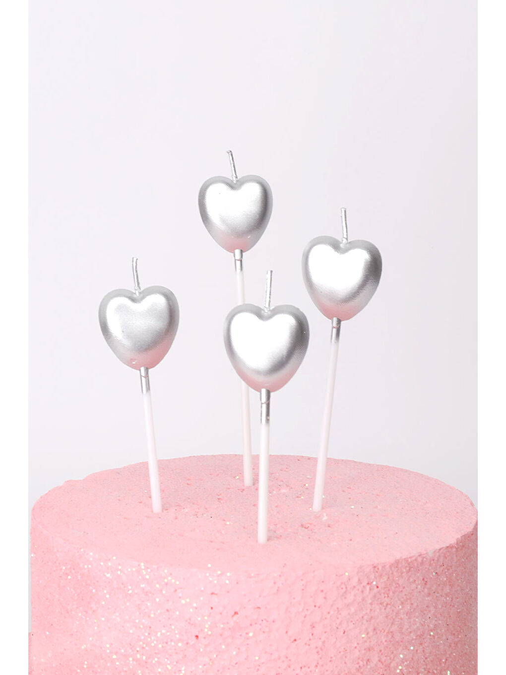 Gri Gümüş 4'lü Kalp Mum