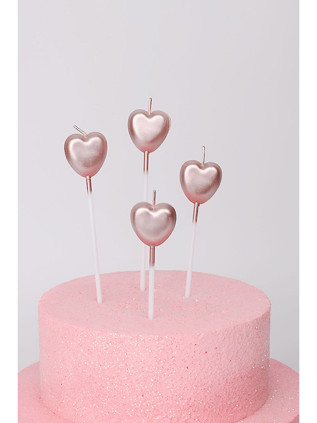 Pembe Rose 4'lü Kalp Mum