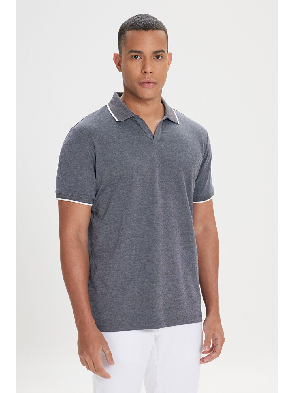 Erkek Antrasit Slim Fit Dar Kesim Pamuklu Polo Yaka Tişört-2
