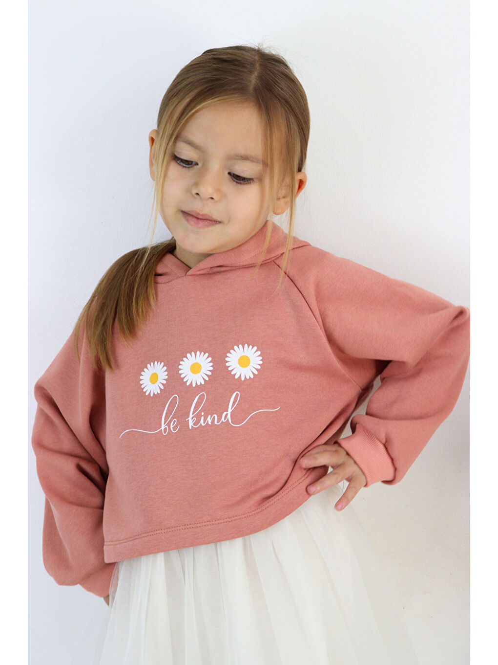 Kahverengi Kiremit Papatya Desenli Kapüşonlu Sweat Elbise Takım - Fleur-1