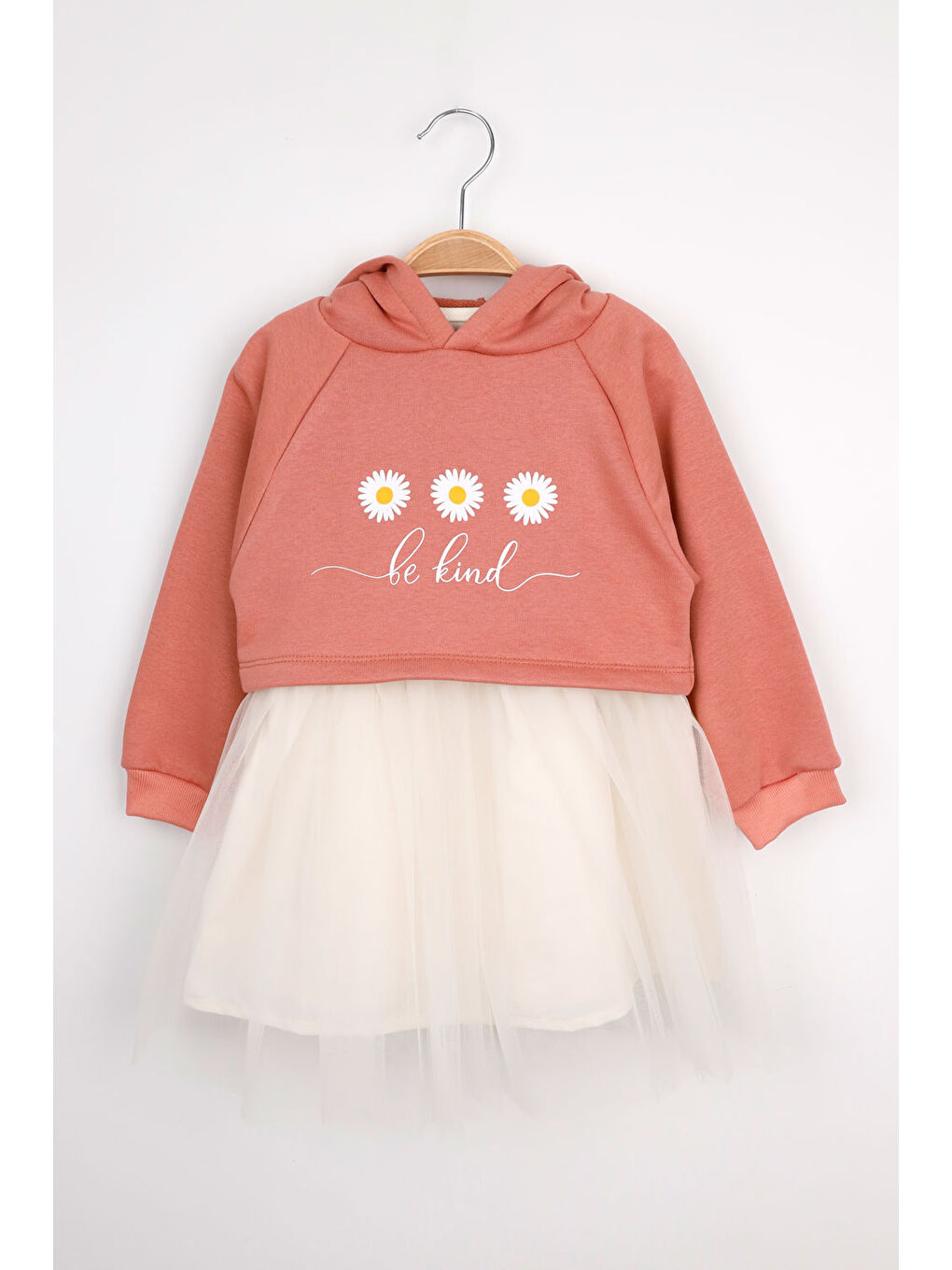 Kahverengi Kiremit Papatya Desenli Kapüşonlu Sweat Elbise Takım - Fleur-2