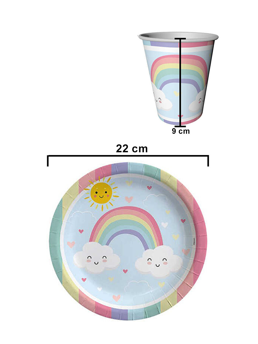 Karışık Çok Renkli 8'li Karton Bardak Tabak Set-1