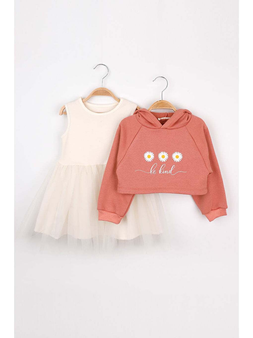 Kahverengi Kiremit Papatya Desenli Kapüşonlu Sweat Elbise Takım - Fleur-4