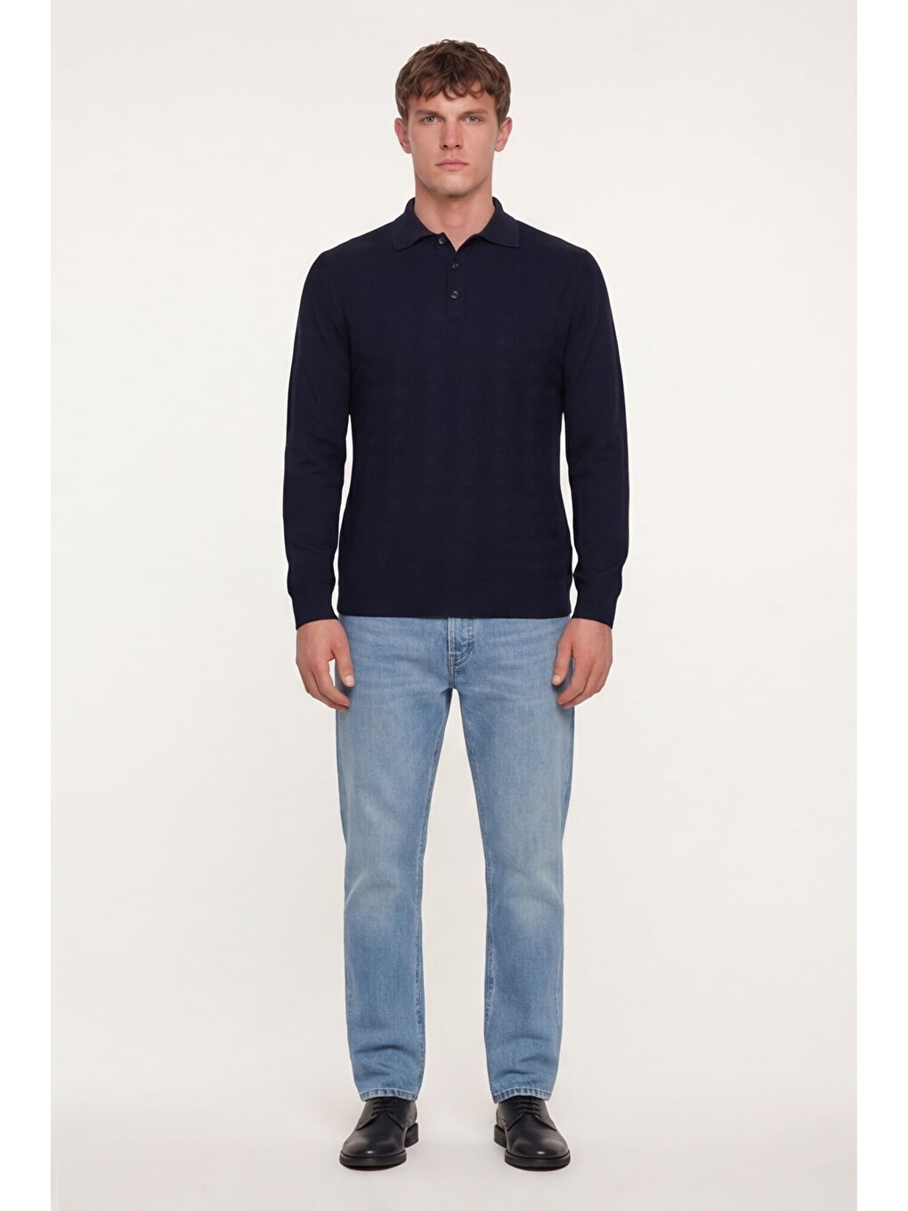 Lacivert Regular Fit Yünlü Polo Yaka Triko Kazak-1