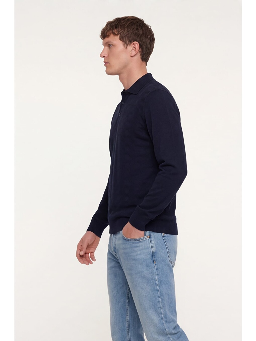 Lacivert Regular Fit Yünlü Polo Yaka Triko Kazak-2