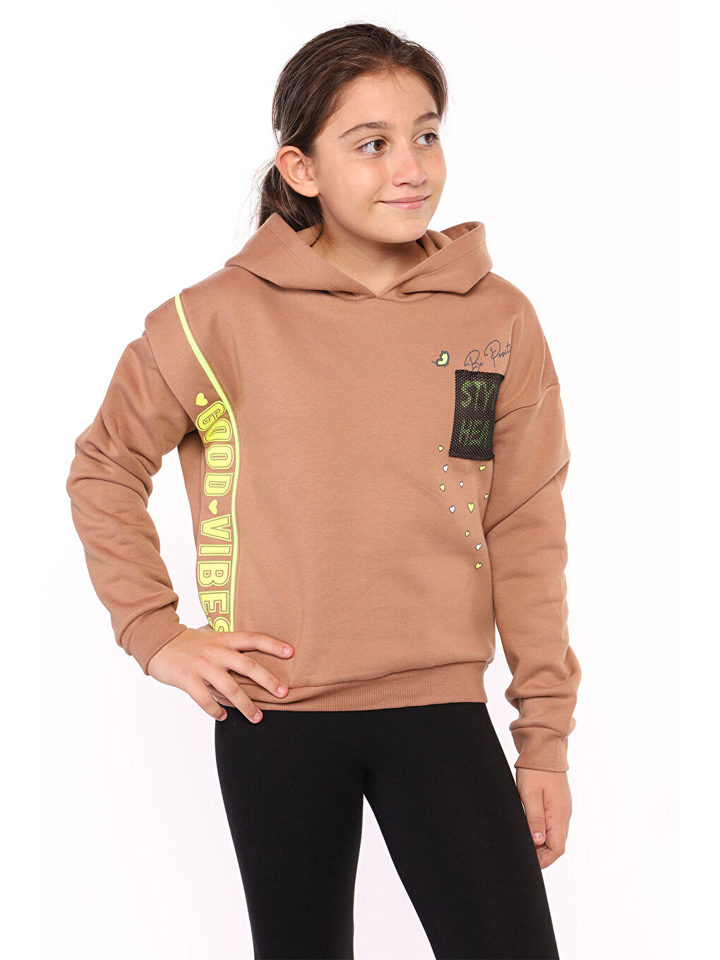 Kahverengi Kız Çocuk İçi Pamuklu Baskılı Sweatshirt-2