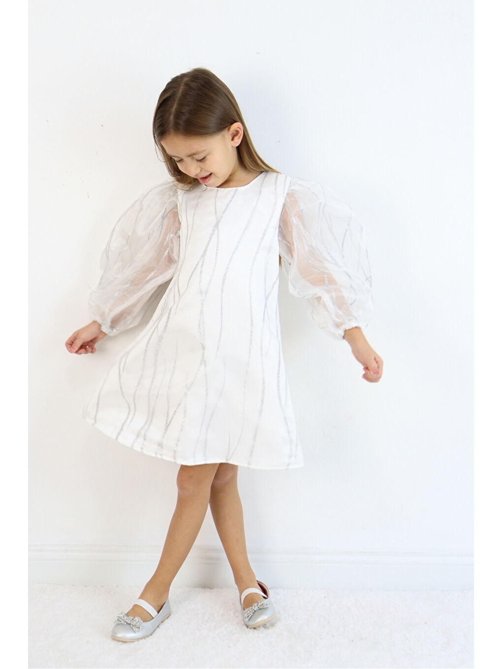 Ekru Sim Detaylı Kız Çocuk Elbise - Corrine-2