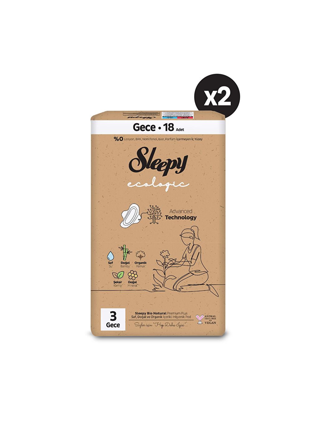 Sleepy Tekli Paket Ecologic Premium Plus Hijyenik Ped Gece 36 Adet Ped - 1