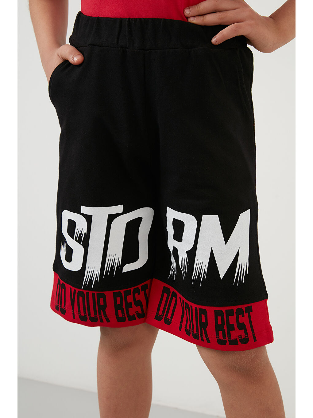 Kırmızı Baskılı Elastik Bel Bantlı % 100 Pamuk 2'li Alt-Üst Erkek Çocuk Takım 6189701-6