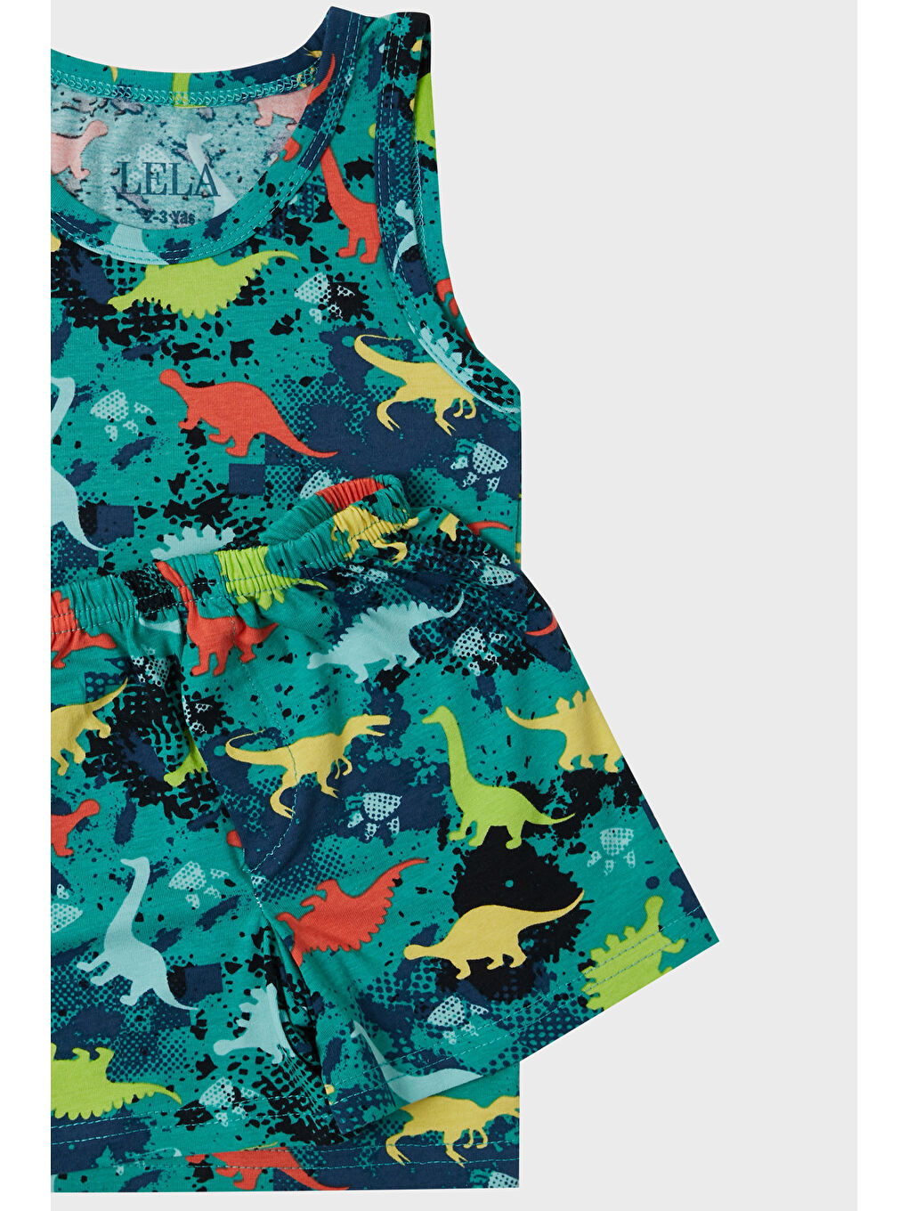 Yeşil Desenli Streç Pamuklu Bisiklet Yaka Atlet Boxer 2'li İç Giyim Erkek Çocuk Takım 6651010-5