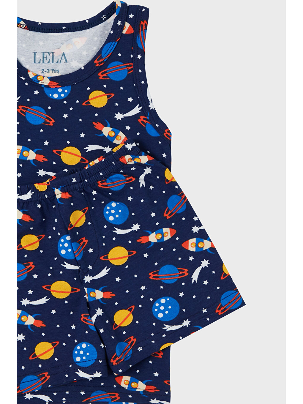 Lacivert Desenli Streç Pamuklu Bisiklet Yaka Atlet Boxer 2'li İç Giyim Erkek Çocuk Takım 6651010-5