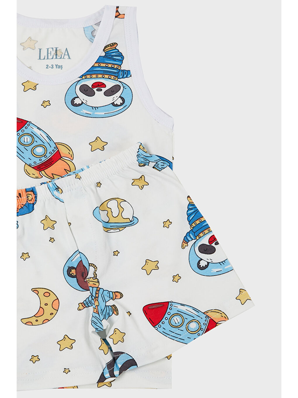 Ekru Desenli Streç Pamuklu Bisiklet Yaka Atlet Boxer 2'li İç Giyim Erkek Çocuk Takım 6651010-5