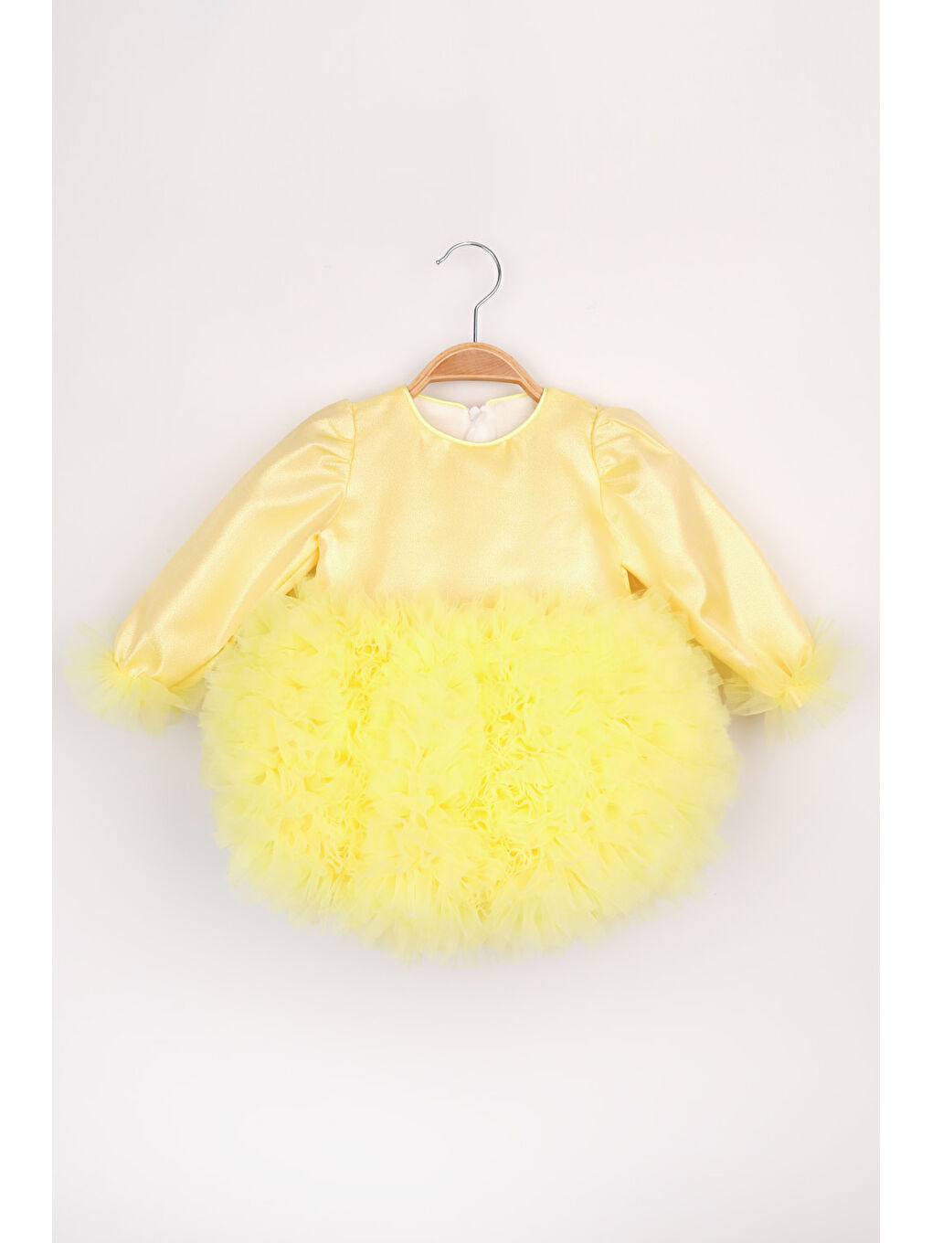 Sarı Uzun Kollu Tütülü Kız Bebek Prenses Elbise - Asel