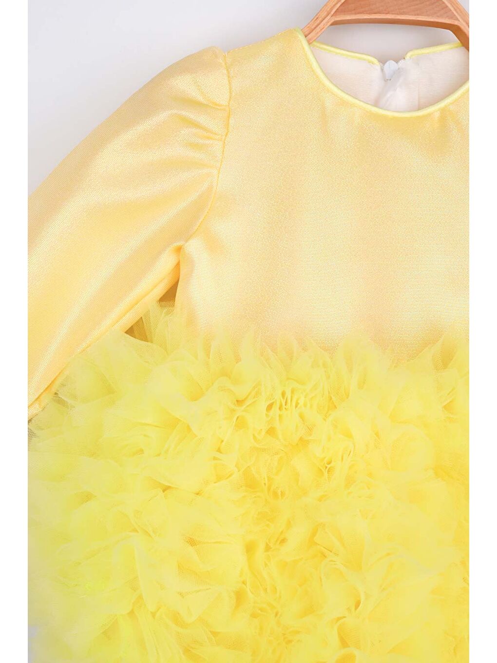 Sarı Uzun Kollu Tütülü Kız Bebek Prenses Elbise - Asel-2